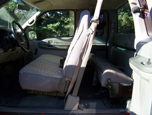 interior of red Ford 